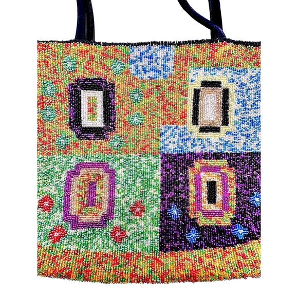 Christiana Beaded Multicolor Abstract Geometric Tote Purse - Picture 9 of 16